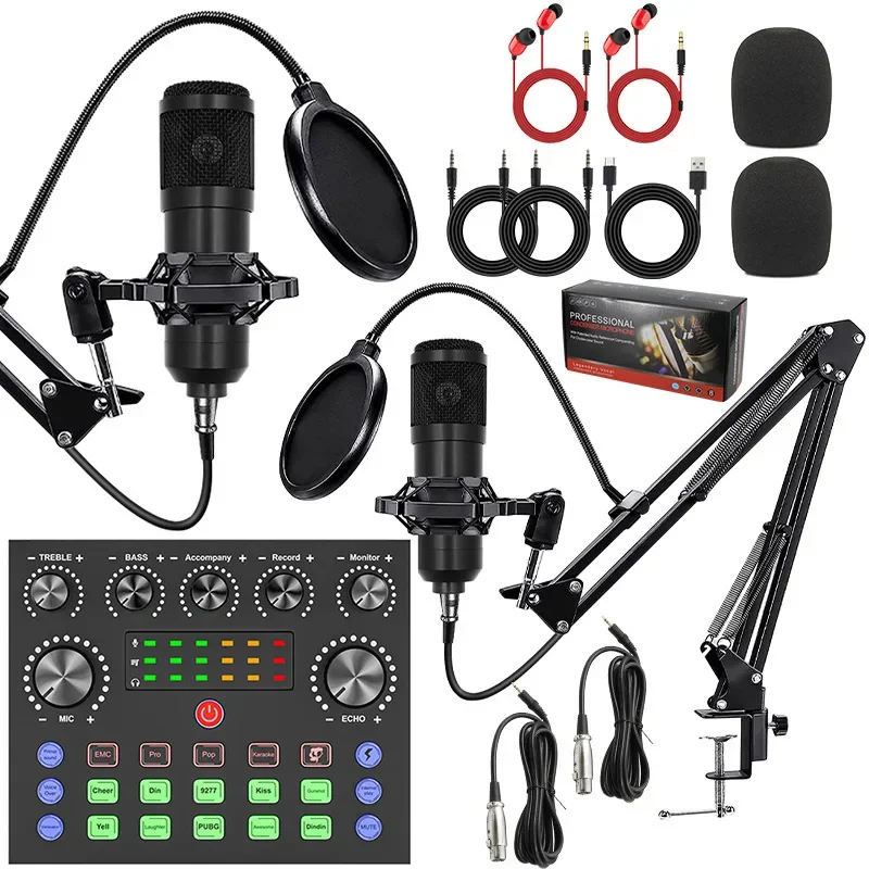 BM800 condenser microphone English version sound card equipment live broadcast full set of mobile phone computer recording Karao