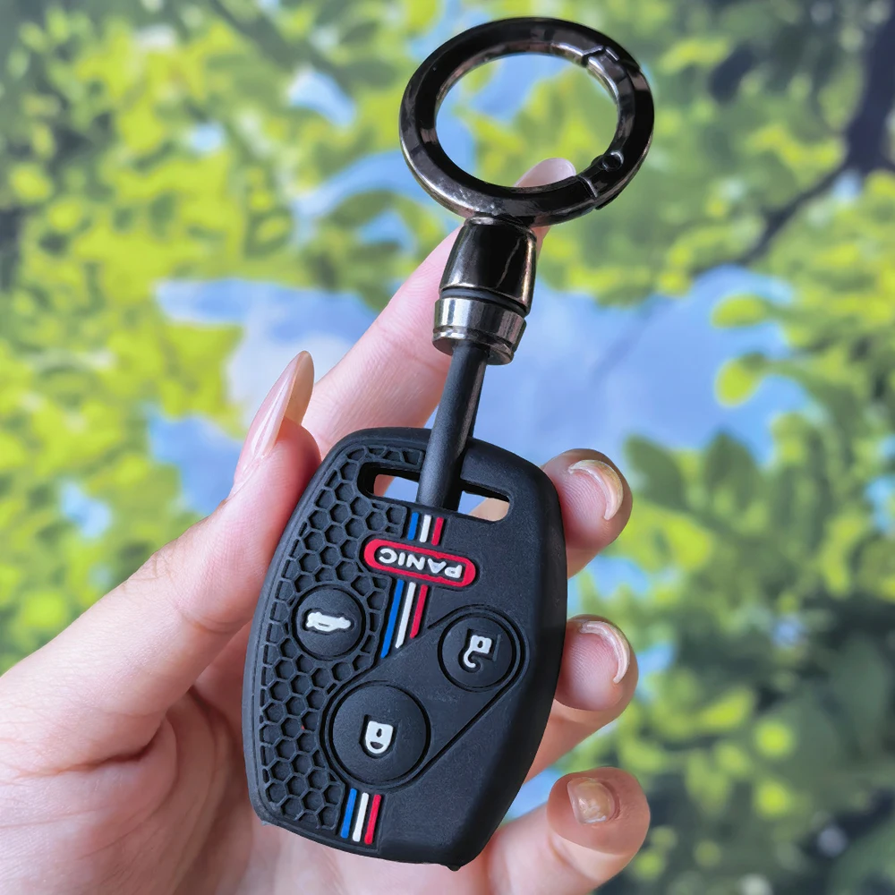 Tri‑Color Stripe Silicone Key Fob Shell With Keychain For Honda Civic Accord VII CRV FRV Insight Shuttle Stream Jazz