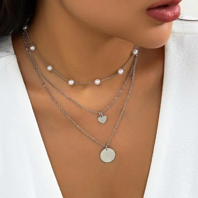 31BB Contemporary Necklace With Layers Of Geometric Sequins And Pearls for Daily Wear