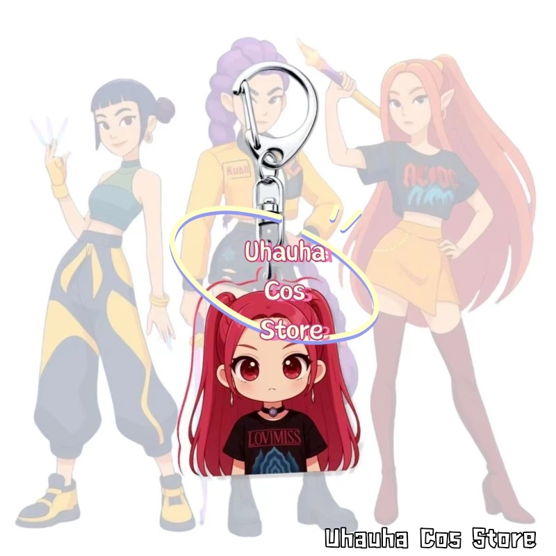 {Uhauha Cos} Akpop شيطان هنتر زوي تأثيري حلي سلسلة مفاتيح مصنوعة من الأكريليك لومي ميرا أنيمي البضائع على ظهره سحر الهالوين