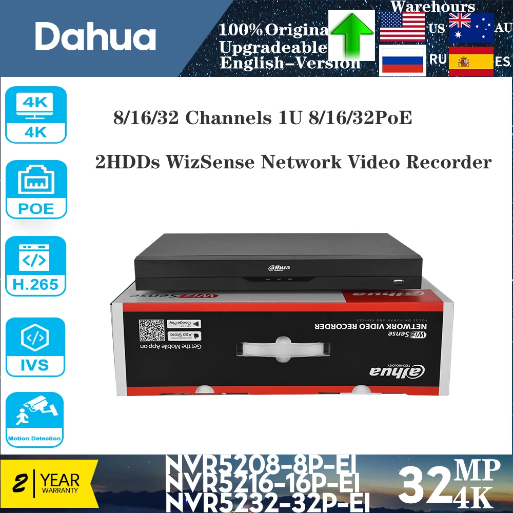 

Dahua 32MP NVR5208-8P-EI 4K 8CH 8PoE ePoE AI NVR WizSense AcuPick Network Video Recorder Surveillance Face Detection Recognition