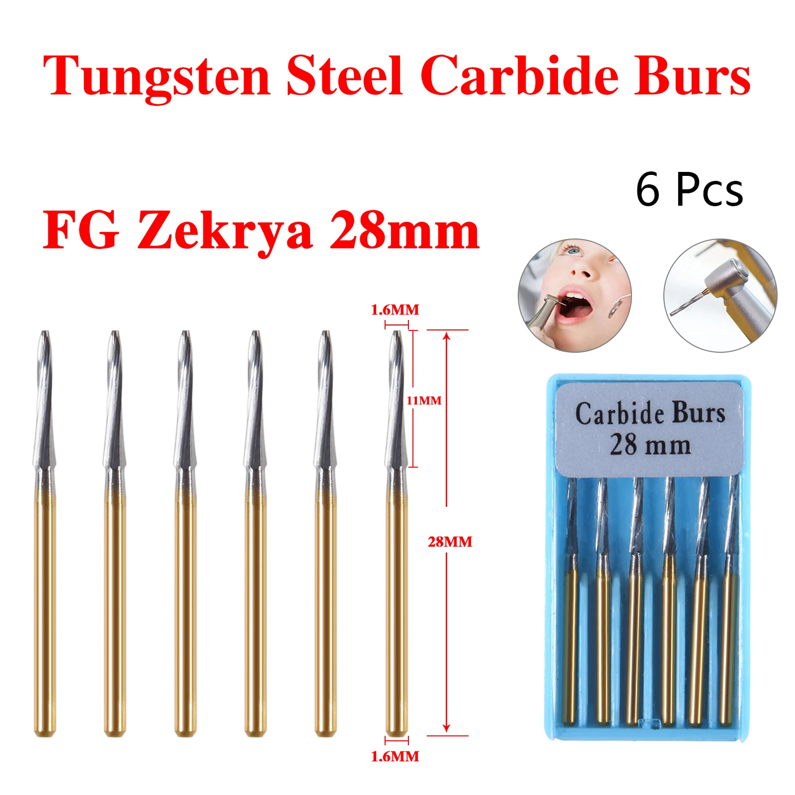 Dental Surgical Zekrya Endo-Z Carbide Tungsten Drill Burr FG Gold Bur High Speed 21/23/25/28mm