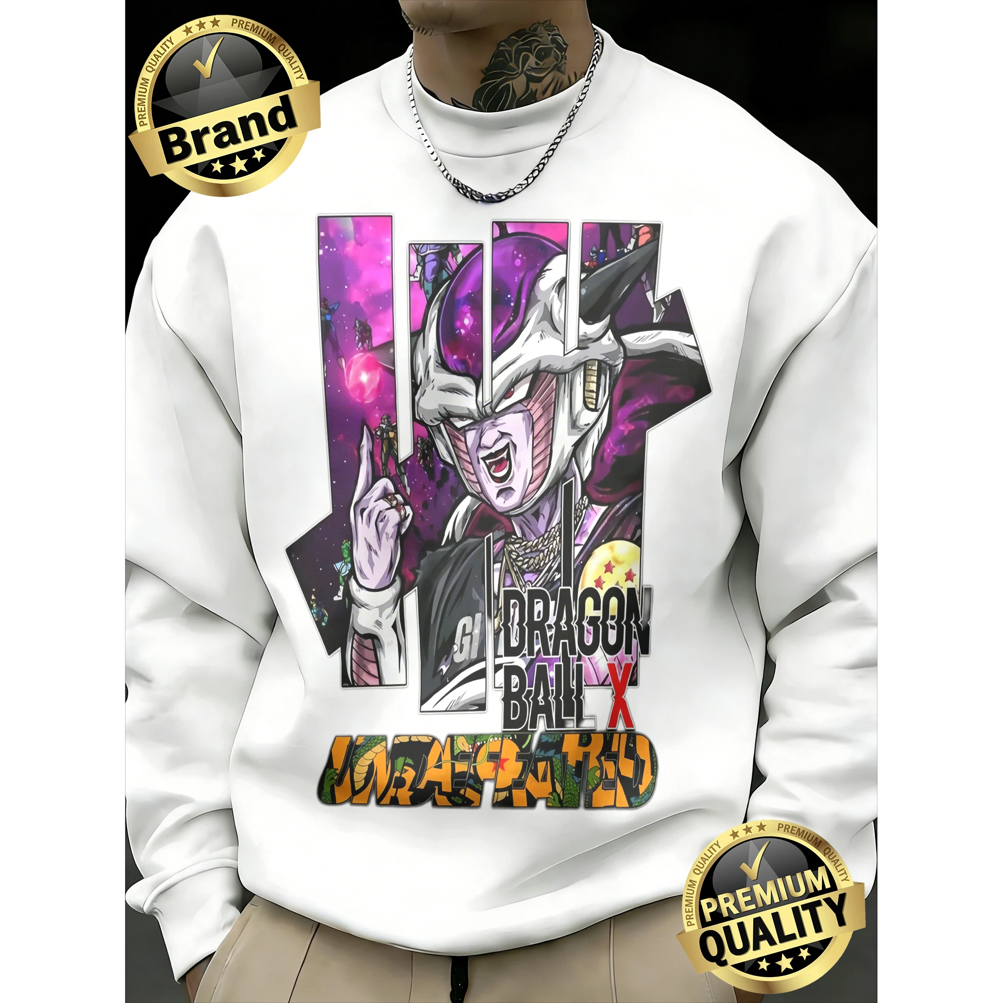 

2026 Fall Dragon Ball Frieza Undefeated Print 100% Cotton Crewneck Sweatshirt, Oversized Fitness Streetwear for Men & Women Y2k