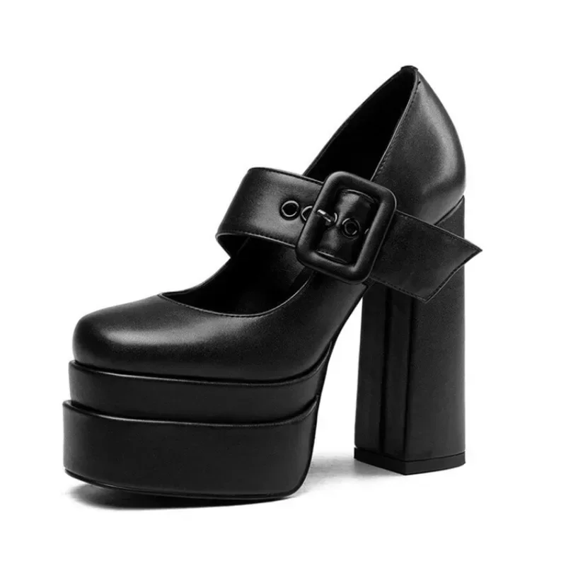 

Double Waterproof Platform Thick Heel Mary Jane High-heeled Shoes Fashion Square Head Shallow Mouth Commuter Women Singles Shoes