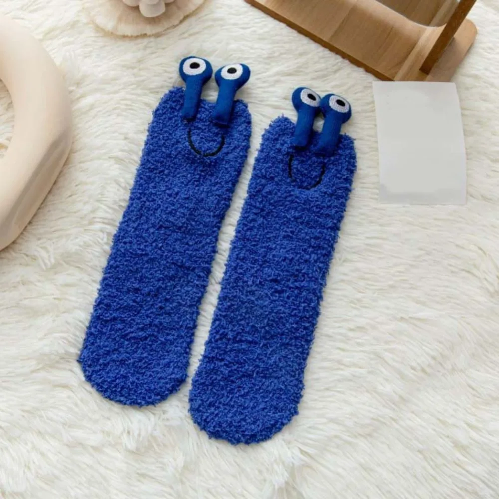 

Cute 3D Eyes Funny Tube Socks Cartoon Mid-Calf Winter Floor Socks Women Thicken Warm Hosiery Coral Fleece Socks Winter