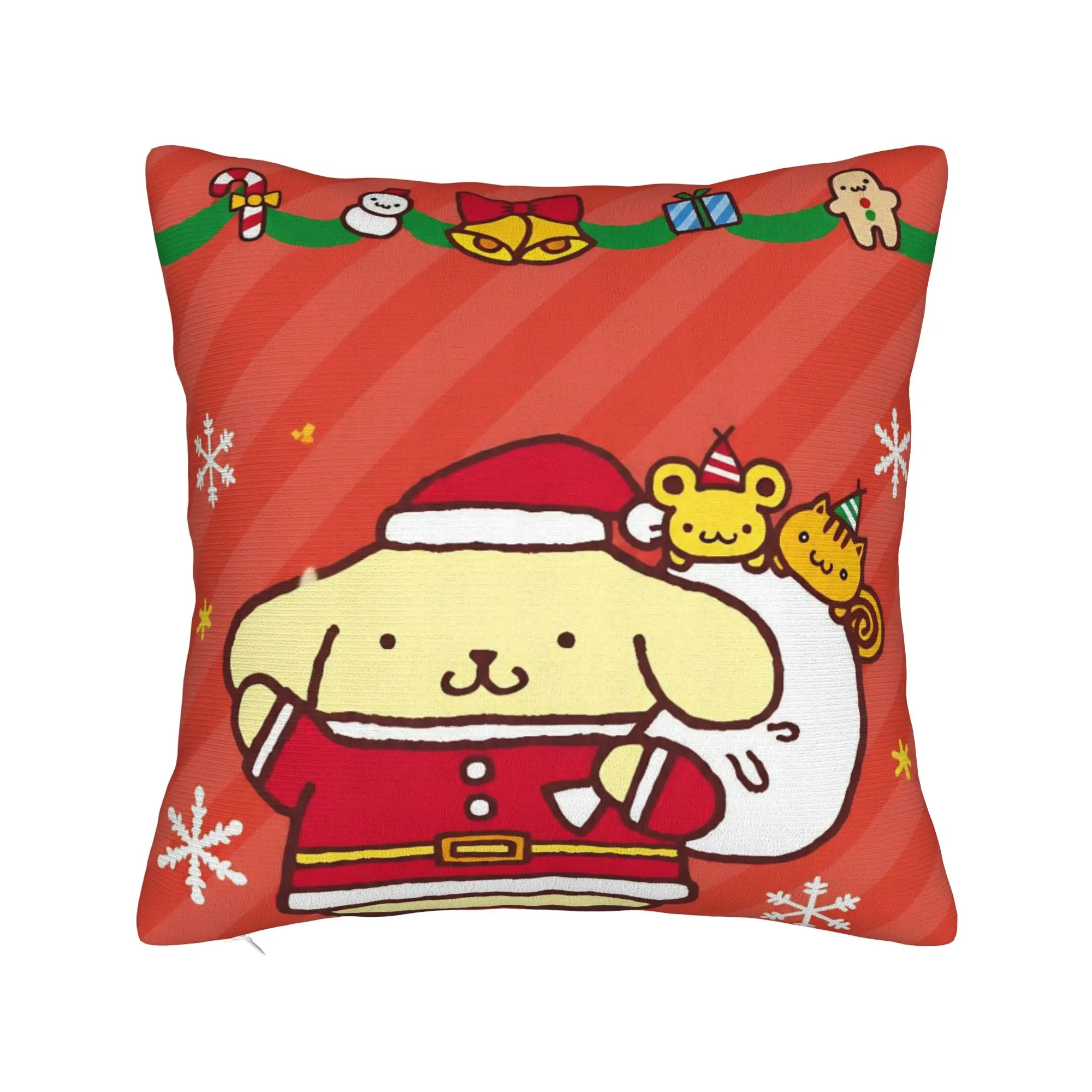 Pompompurins Christmas Santa Holiday Pillowcase Printing Polyester Cushion Cover Gift  Throw Pillow Case Cover Home Zipper 18''