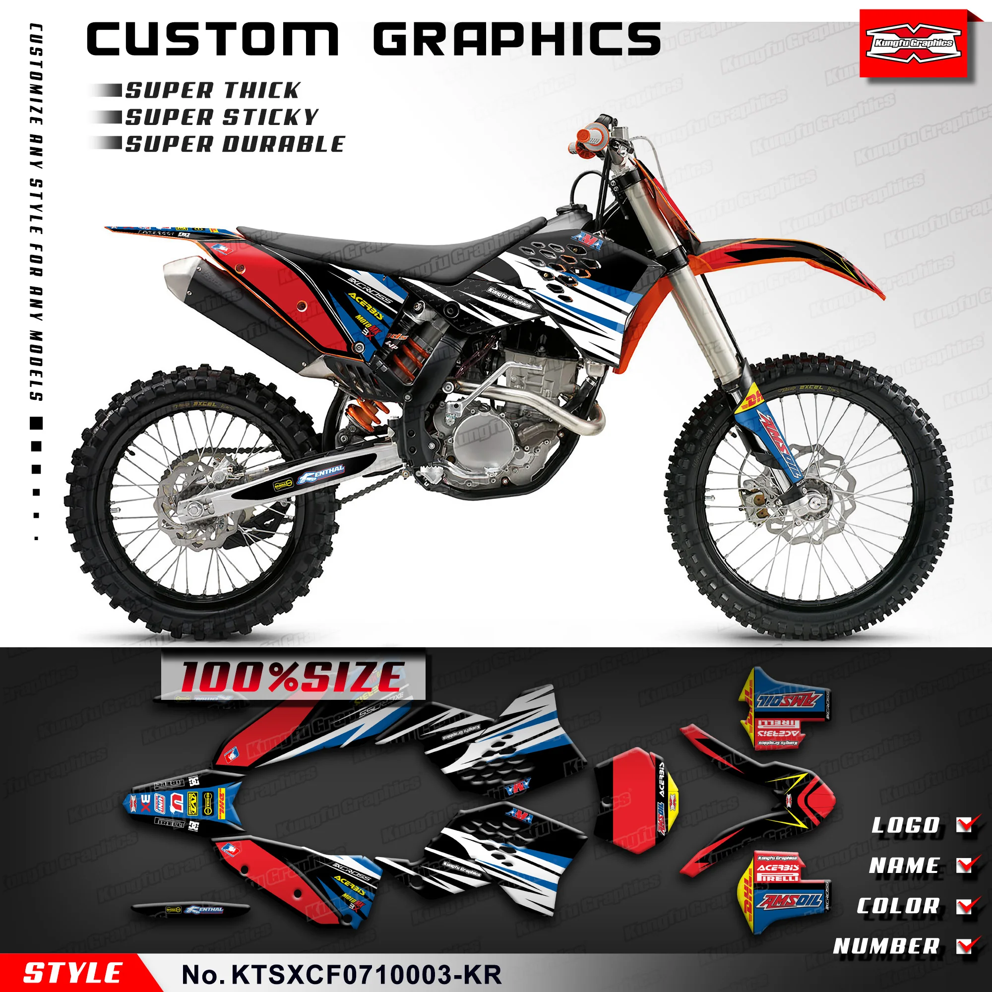 

KUNGFU GRAPHICS Enduro Decal Heatproof Sticker Kit for KTM SX SXF XC XCF 2007 2008 2009 2010, KTSXCF0710003-KR