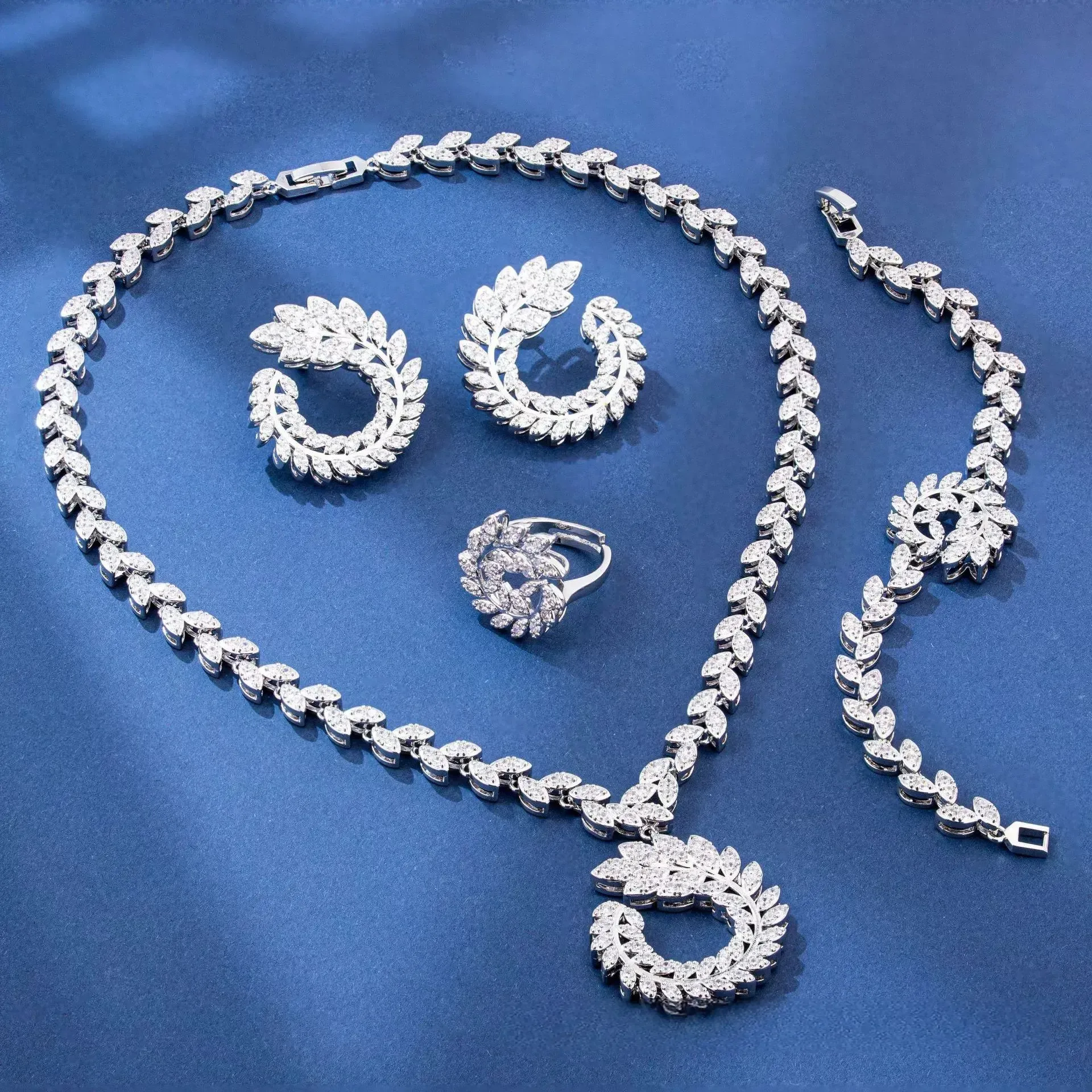 

4PCS Wedding Jewelry Set Cubic Zircon Earrings Necklace Bracelet Ring For Women Wedding Jewelry Dubai UAE Party Accessories