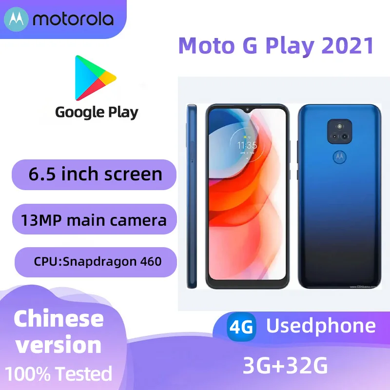 Motorola Moto G Play (2021) XT2093 4g 6.5inch Screen CPU Snapdragon 460 5000mAh Battery 13MP Camera Unlocked Used phone