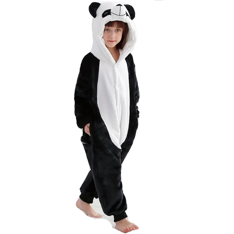 3D Panda Kigurumi Kids Onesies Cozy Cosplay Constume For Halloween Playsuit Birthday Gift Flannel One-Piece Pyjamas Sleepwear