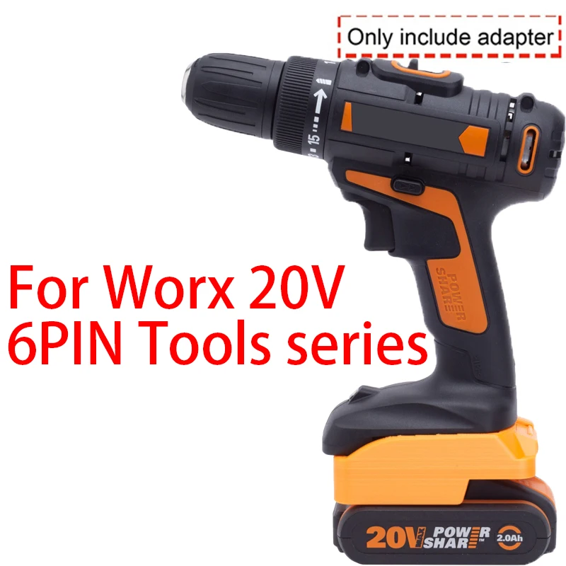 Adaptor baterai untuk Worx 20V 6PIN konverter alat Li-Ion ke Worx 20V 4PIN konverter baterai Li-Ion Aksesori alat listrik