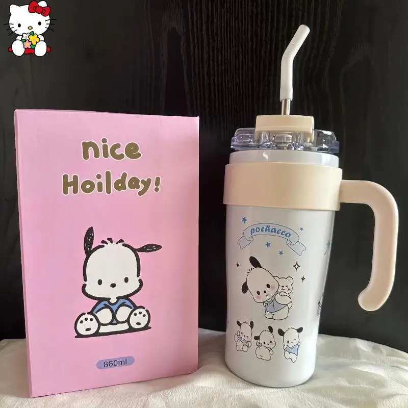 Ładny kreskówkowy kubek na wodę Hello Kitty Kuromi My Melody o dużej pojemności, przenośny kubek utrzymujący temperaturę, prezent na festiwal