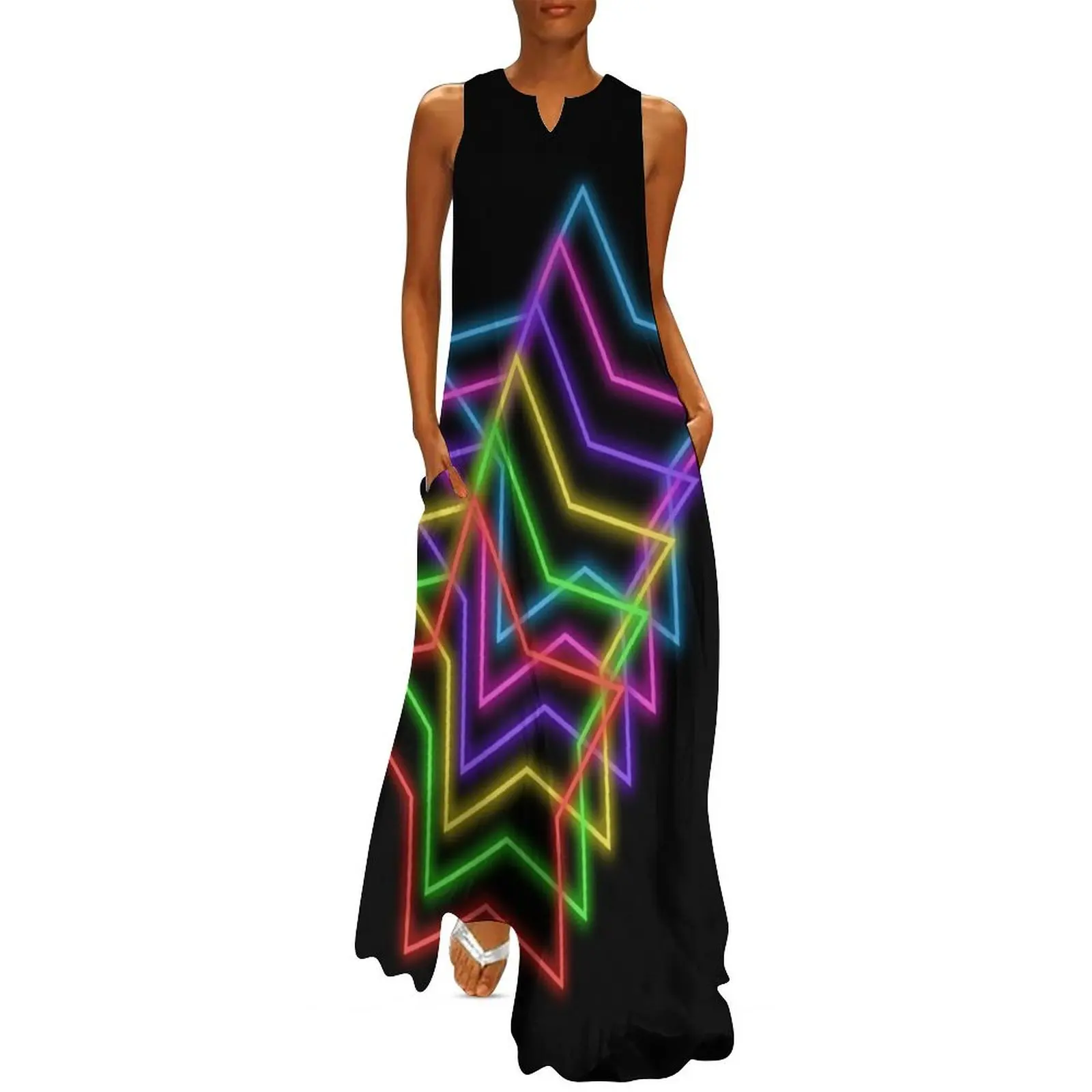 

1980s Rainbow Neon Glowing Stars, Single Image Version Long Dress dress Party dresses for women