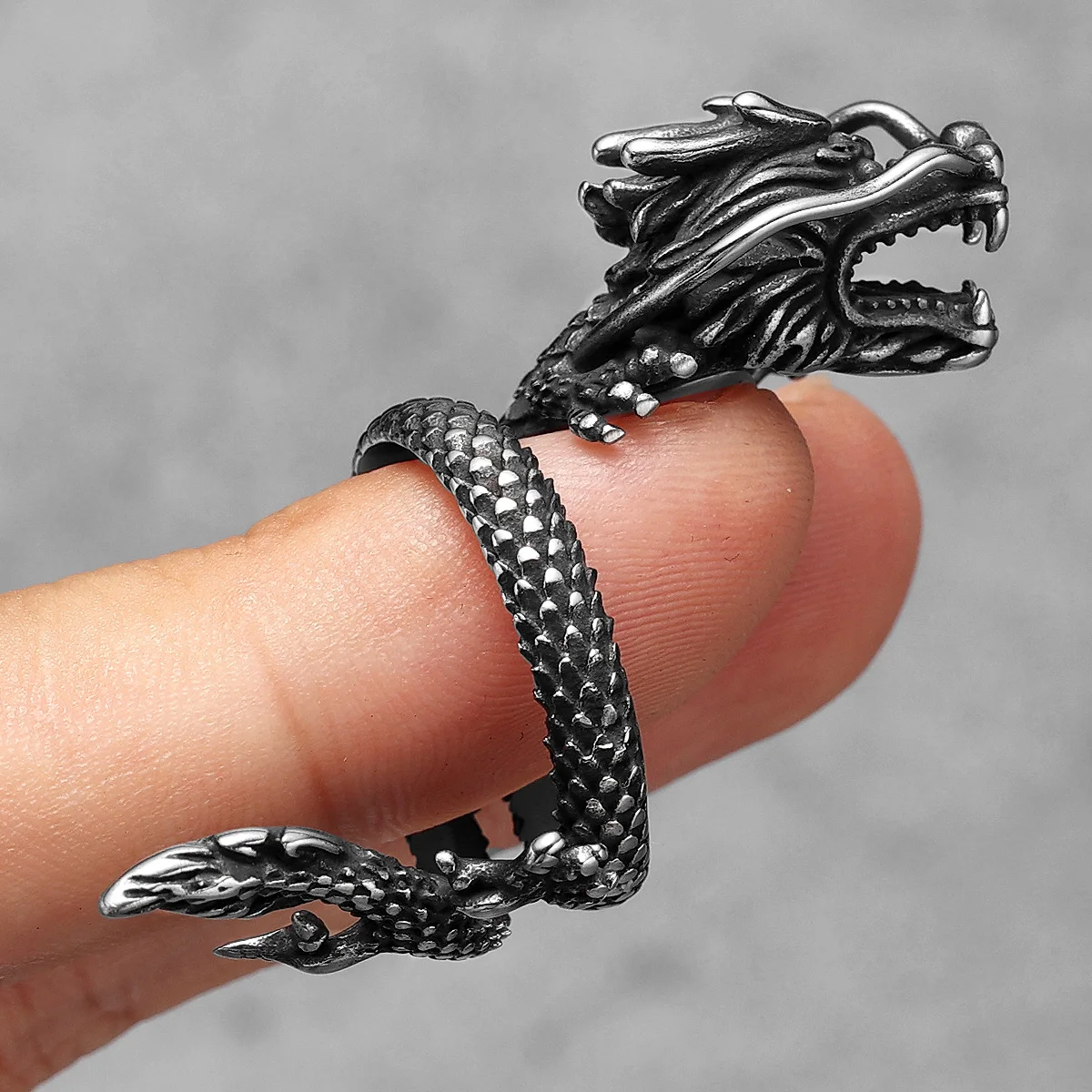 

Stainless Steel Men Rings Chinese Dragon Punk Vintage Trendy For Women Biker Fashion Jewelry Halloween Creativity Gift Wholesale