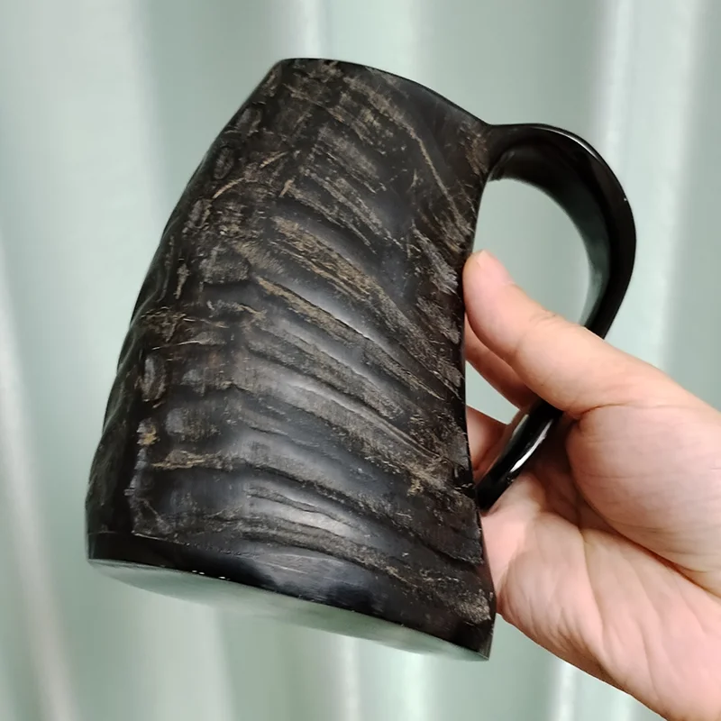 Hot Viking Horn Mug with Bag Horned Handle with Rustic Natural Finish Authentic Ox Horn Tankard Handcrafted Viking Cup for Beer