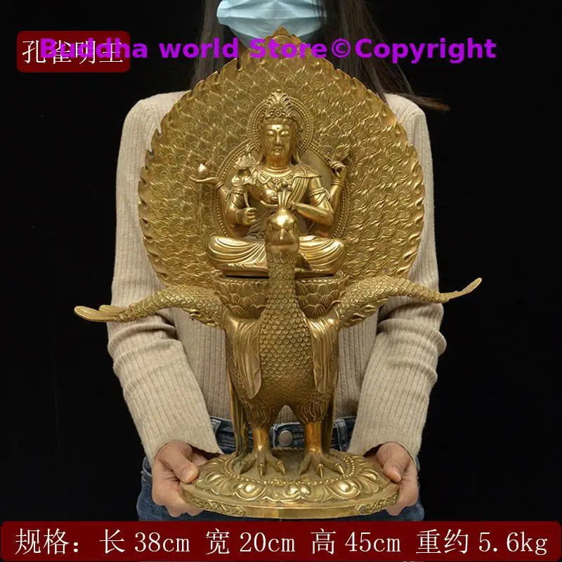 Large Mahamayuri KONG QUE MINGWANG FO MU buddha goddess golden copper Statue Asia temple hall worship statue