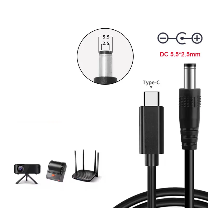USB C to DC Cable 5.5x2.5mm DC 9V 12V 15V Type C Plug Converter 65W PD Power Supply Cord Adapter for LED Strip TV BOX Camera Wi