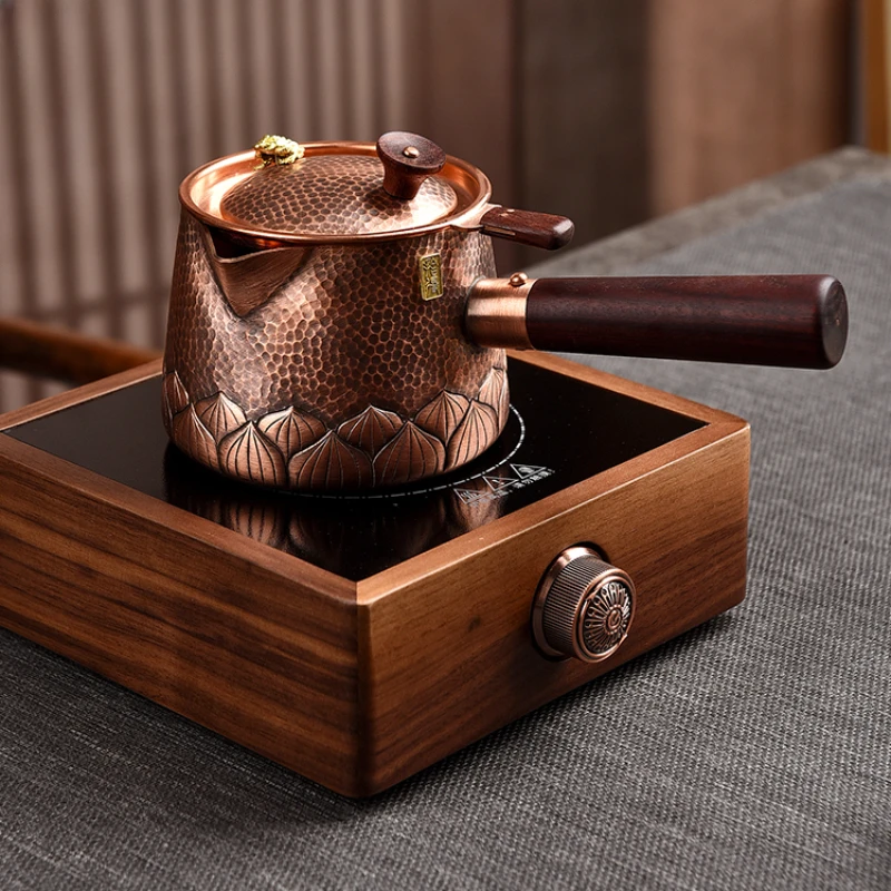 Elegant Bronze Tea Brewer Durable Lotus Base Can Sustainable Liquor Separator Kettle Ergonomic Side Grip Teapot With Fine Mesh