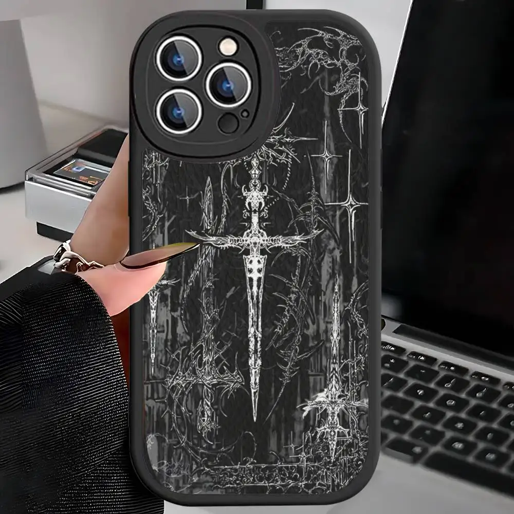 حافظة لهاتف آيفون 16 15 14 11 12 13 Pro Max Plus من الجلد الخلفي على الطراز القوطي Cyber Sigil