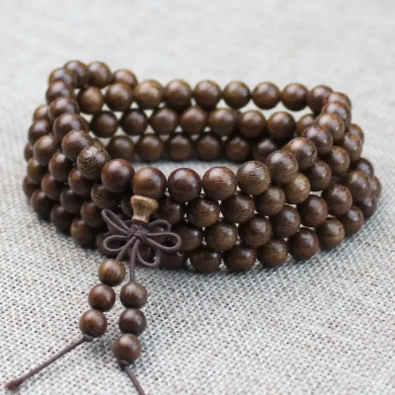 Natural Golden Sandalwood Bracelet 108 Buddha Bead Bracelets, Men's and Women's Precision Small Hole Smooth Pattern Bracelet