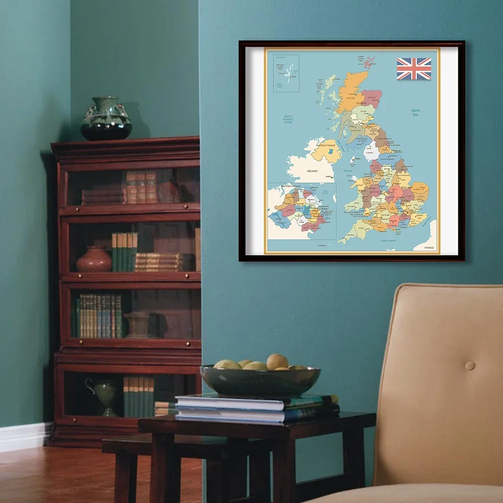 60 * 60 cm Mapa Wielkiej Brytanii Plakat dekoracyjny Retro Płótno Malarstwo Ściana Klasa Wystrój domu Artykuły szkolne dla dzieci