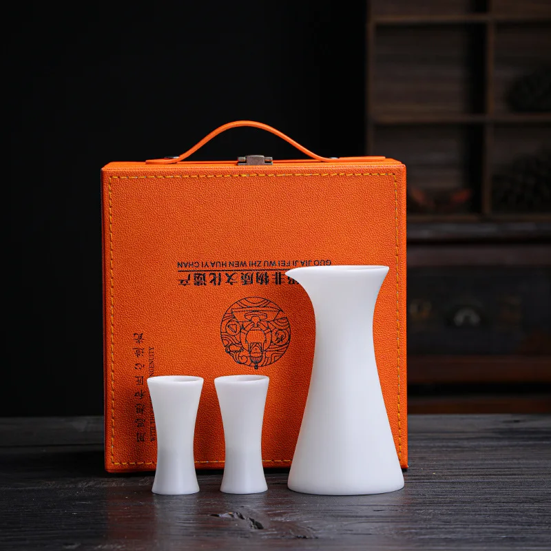 Juego de vino blanco nieve hielo sin esmaltar de alta gama, juego de vino de porcelana de Jade gordo de oveja, divisor de vino de cerámica para el hogar, estilo chino Nationa