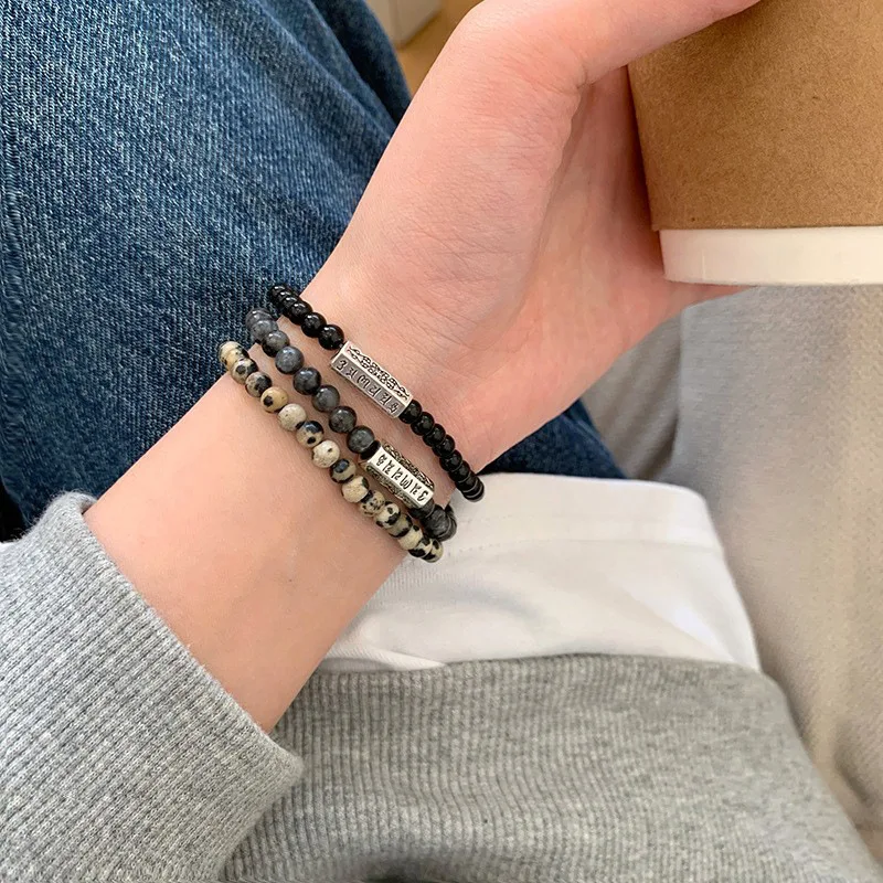 Tibetan Script Stone Beaded Bracelet Vintage New Chinese Stackable Unique Premium for Women Daily Party Wear Soft Comfortable