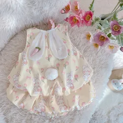 2024 New Summer Girl Baby Set Cute Little Rabbit Tulip Printed Tank Top+Flower Bud Shorts Two Piece Set Vivid Chic Children Wear