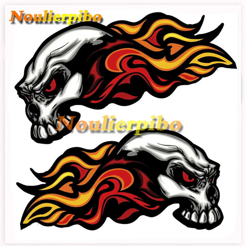2 X PVC Vinyl Sticker Car Trolley Case Computer Glass Door Motorcycle Helmet Flame Skull Sticker Personality Fashion Sticker