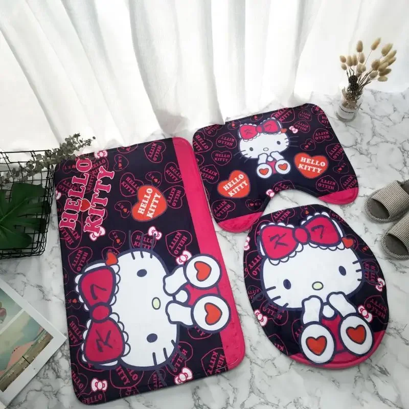 3Pcs/set Kawaii Anime Hello Kitty Melody Flannel Sponge Non-Slip Floor Mat Cartoon Toilet Cover Pad Bathroom Mat Antiskid Carpet