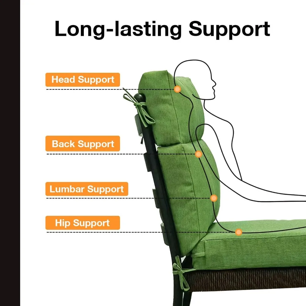 وسائد مقعد وسادة كرسي عالية الظهر للاستخدام الخارجي، وسائد أثاث فناء مقاومة للماء ومقاومة للبهتان مقاس 44 × 21 بوصة مع أربطة لـ #4