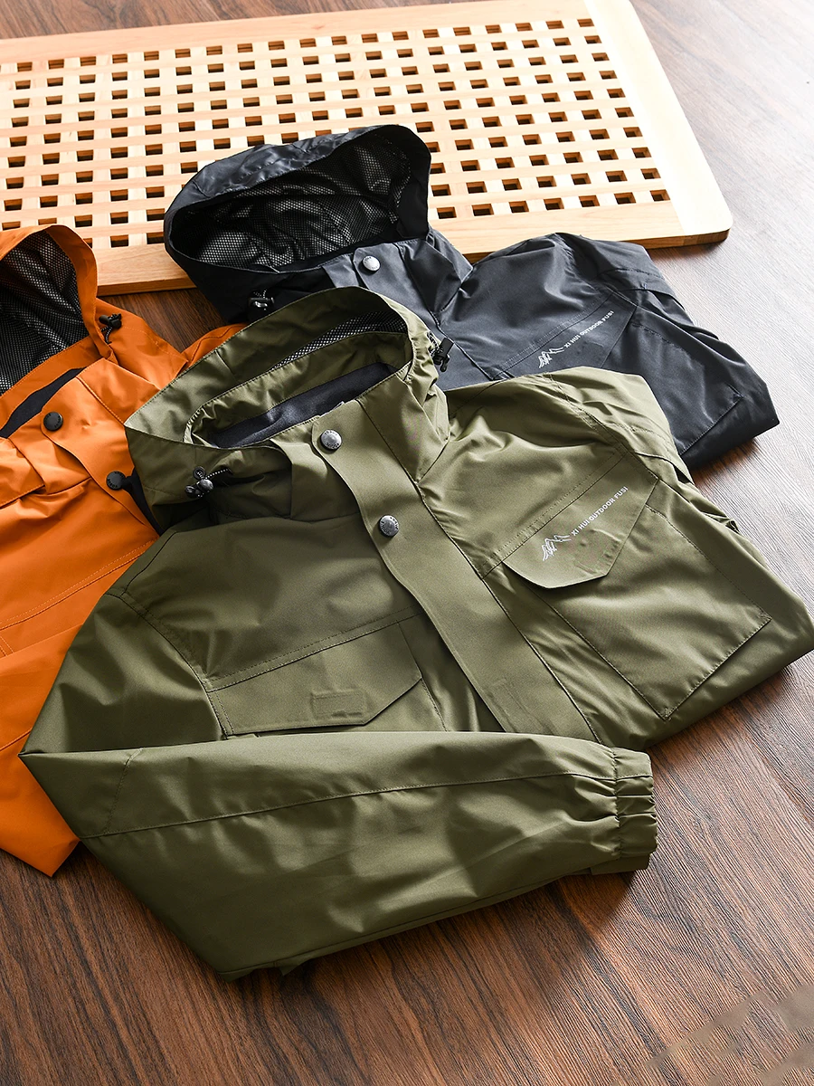 

Unisex Waterproof Outdoor Jacket with Hood Detachable Multi-Pocket Loose Fit Spring Autumn Winter Windproof Sport Coat