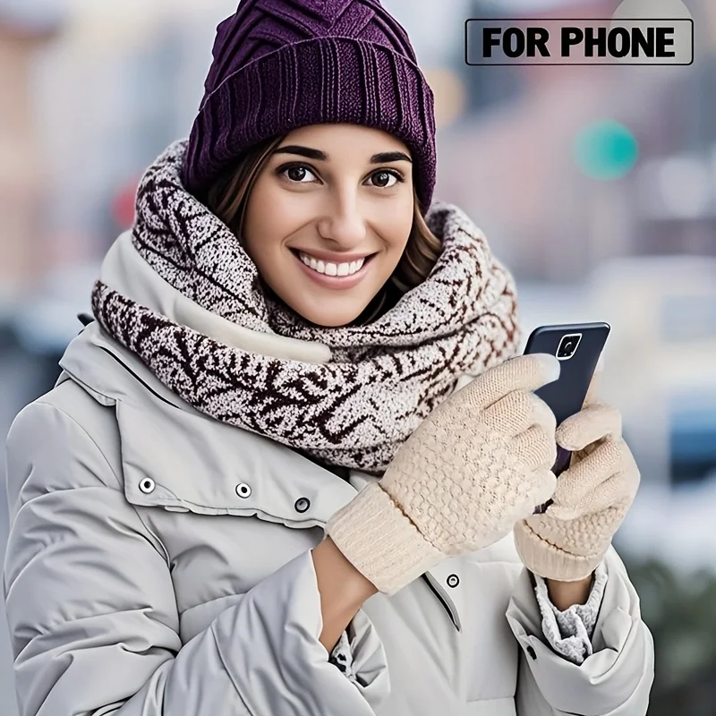 1/3 زوجًا من قفازات الشتاء الحرارية التي تعمل باللمس للرجال والنساء - أصفاد مرنة سميكة غير قابلة للانزلاق، تصميم كابل بيج لركوب الدراجات