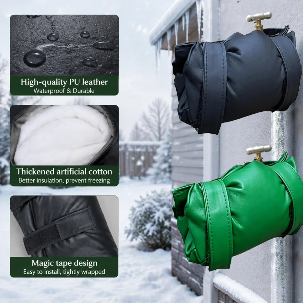 Winter Outdoor Faucet Cover, Frost-Proof and Heat-Insulating Faucet Protector, Waterproof Faucet Insulation Cover, Anti-Freeze and Heat-Insulating for All Seasons, Easy to Remove, Durable Leather, Faucet Protective Cover