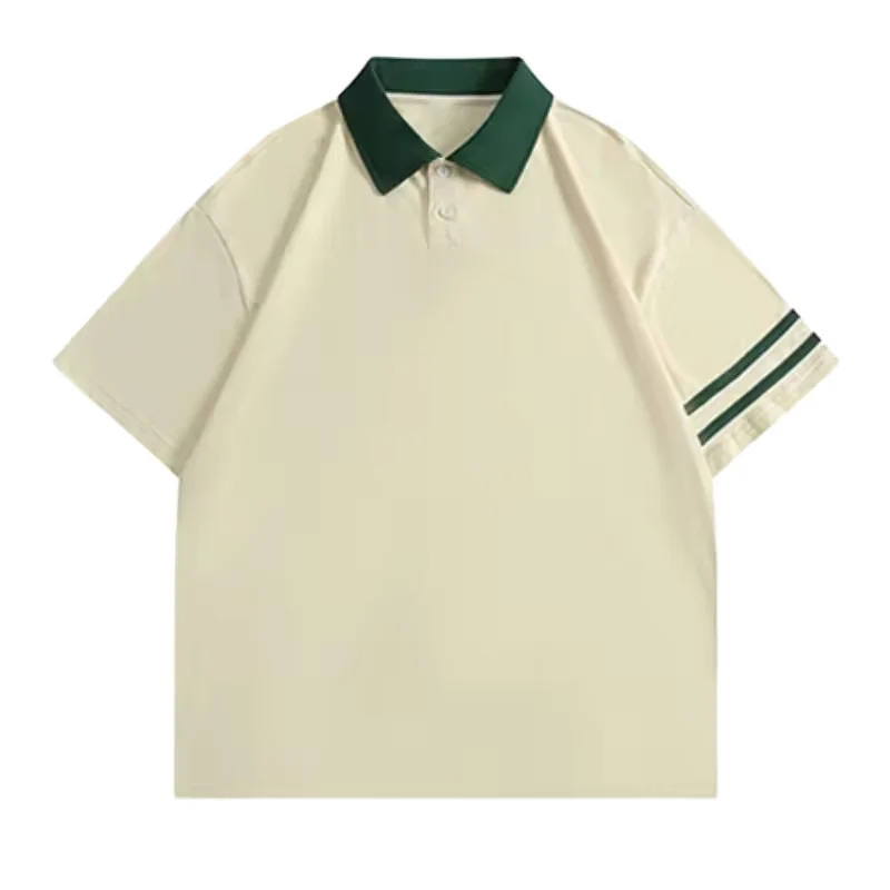 Premium Men's Fashion 100% Cotton Rugby Jersey Breathable Casual Solid Short Sleeve Button Plain Dyed T-shirt