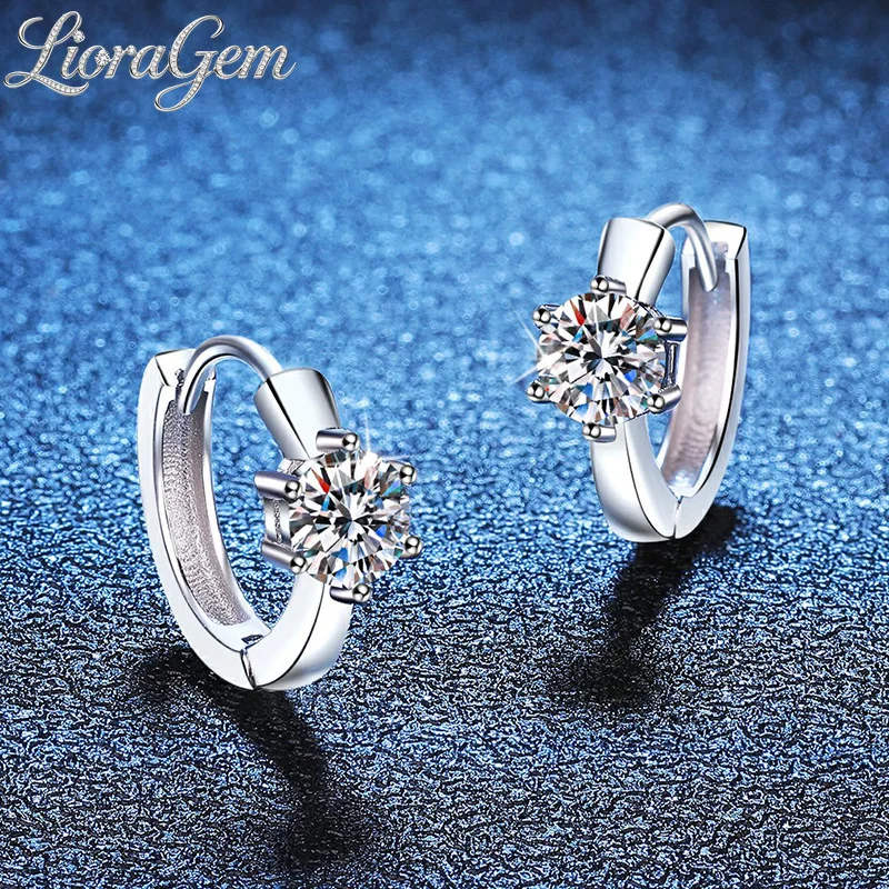 LioraGem Classic Six-claw Moissanite Hoop Earrings for Women, D-color 0.5-carat Moissanite Stud Earrings Platinum PT950 Stamp