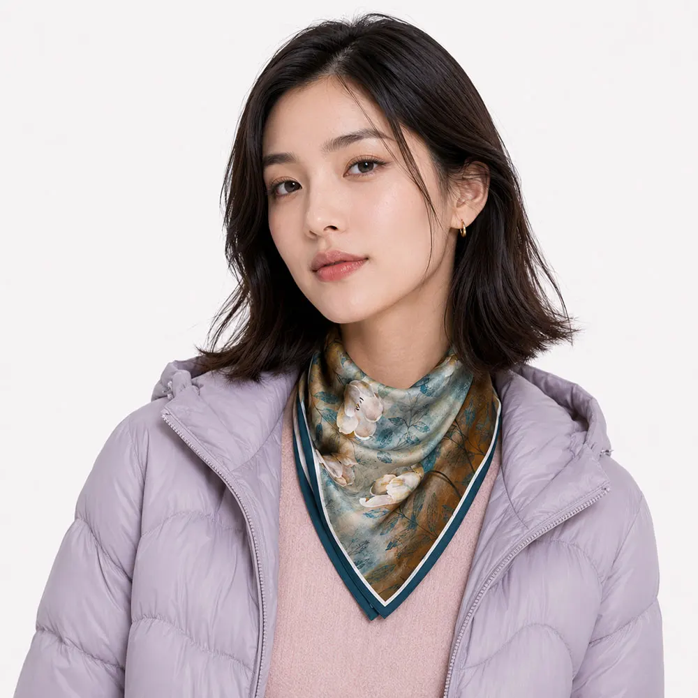 

53cm 100% Pure Silk Scarf Women Vintage Oil Painting Floral White Tulip Aesthetic Print Bandana Square Neckerchief Wrist Wrap