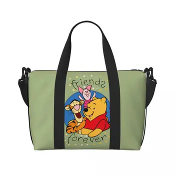 Winnie Pooh ursinho de pelúcia sacola de praia para mulheres, compartimento grande, ginásio, sacos de viagem, personalizado