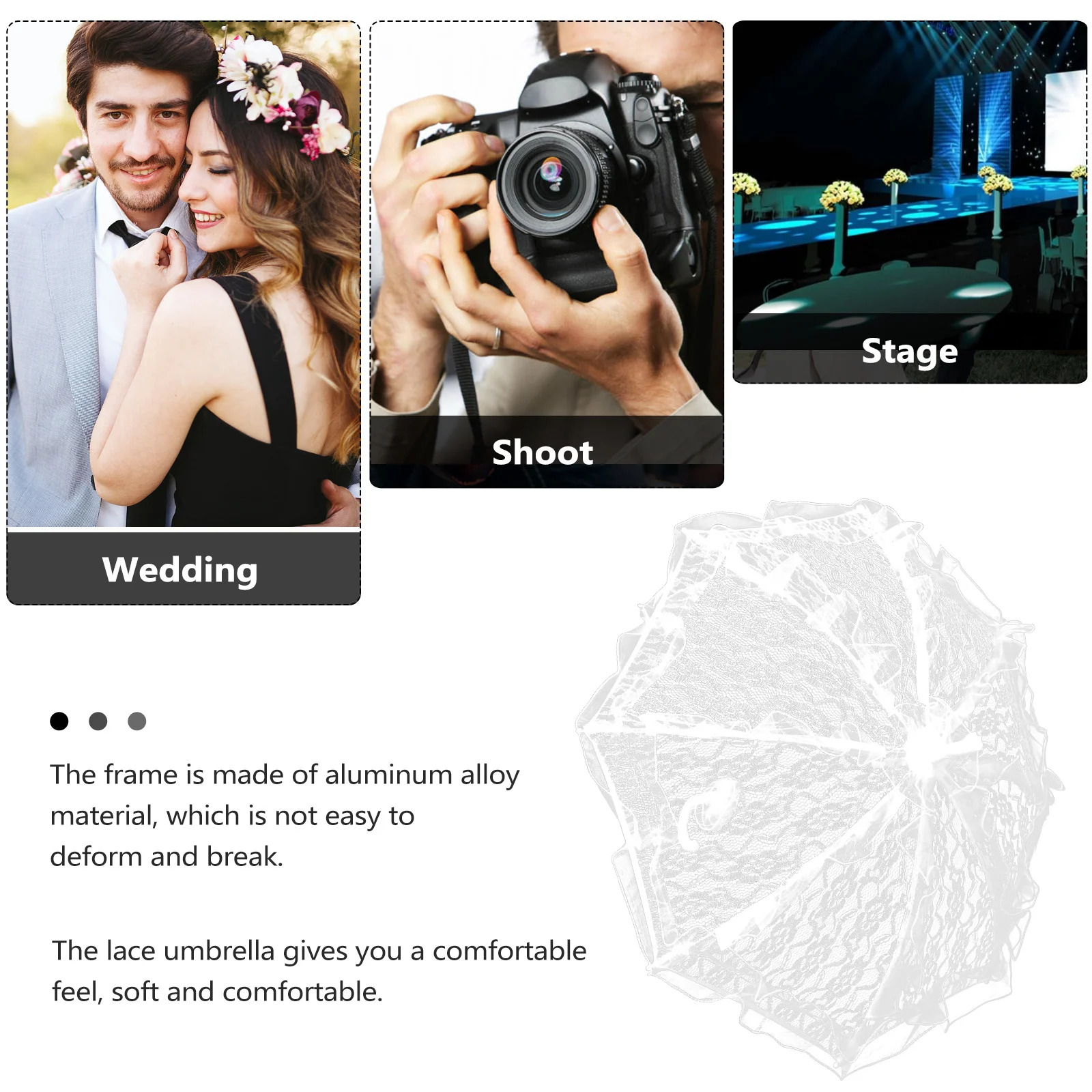 1 Buah Payung Renda Pengantin Bingkai Paduan Aluminium Nyaman Digenggam Properti Fotografi Pernikahan Pertunjukan Panggung Dekoratif