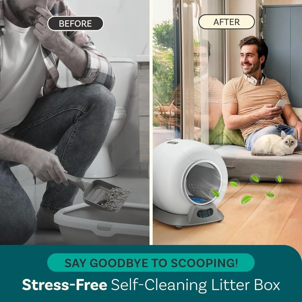 Cleaning Litter Box, Robot Automatic Litter Box Scoop Free Covered Ultra Cleaning -Odor Removal -APP Control Smart Litter Box