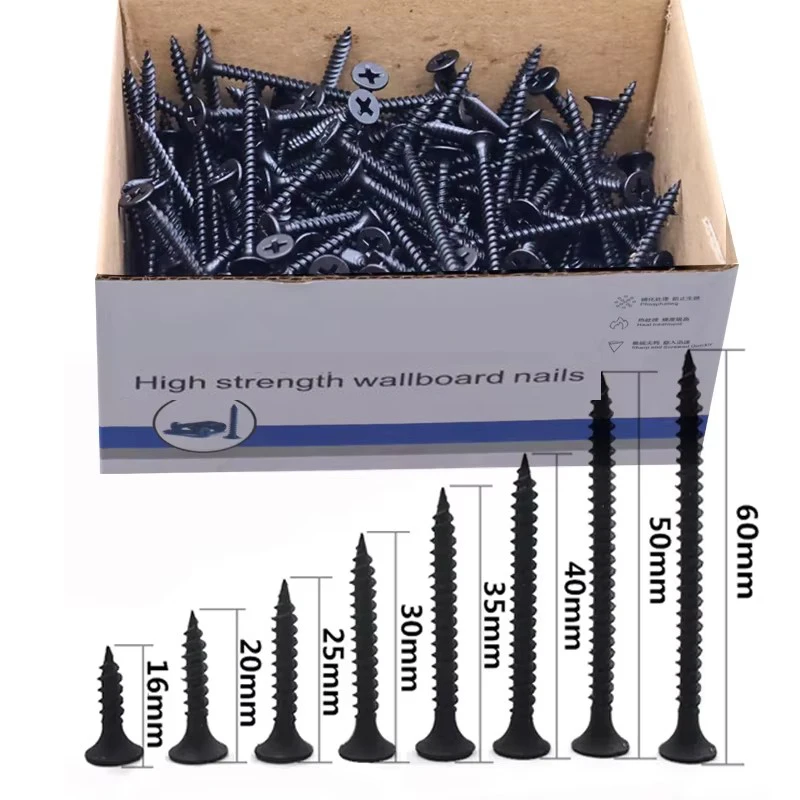 1 Caixa/0,5kg Lote de Parafusos para Drywall com Cabeça Chata Escareada Phillips M3.5 em Aço Carbono Preto, Parafuso Autoatarraxante para Madeira