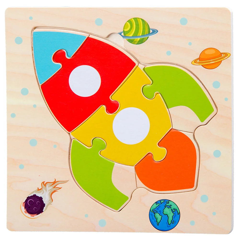5 Stücke Kinder Pädagogisches Puzzle Holz Cartoon Auto Flugzeug Rakete Lokomotive Schiff Flugzeug 3D Bord Puzzle für Kreativität Entwicklung