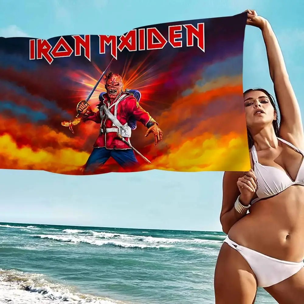Iron Maiden Red Soldier Eddie Monster Sunset Flame Beach Towel Microfiber Quick Dry Bath Towel For Pool Beach Travel Metal Band