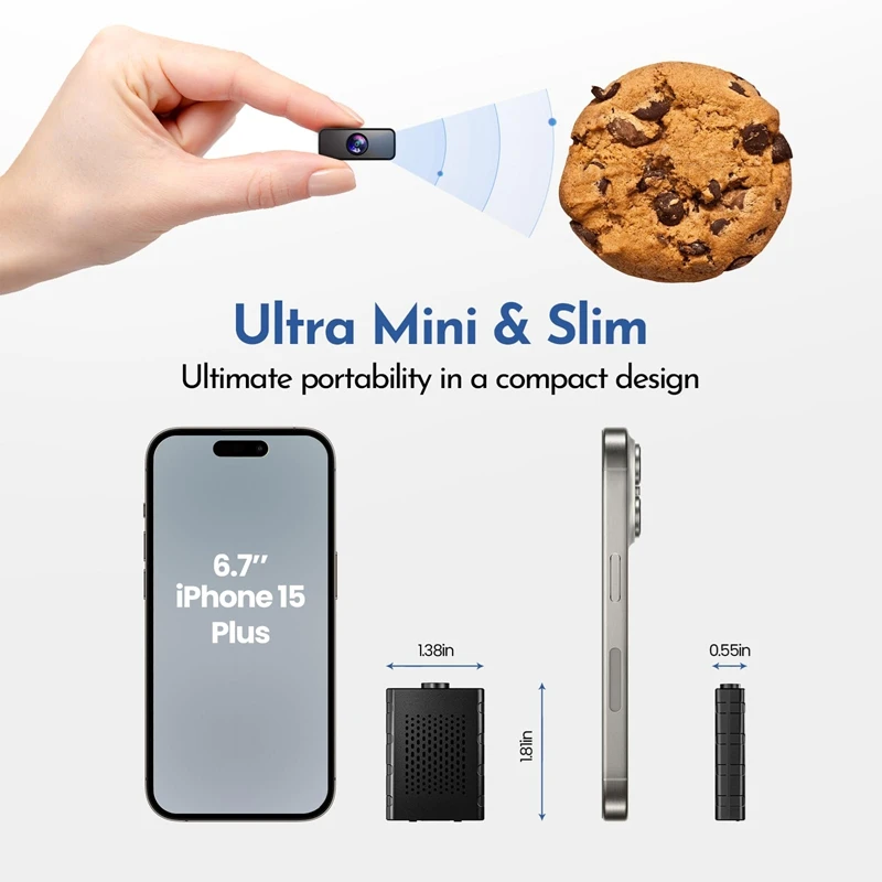 Indoor 4K Security Mini Camera Night Vision 4H Battery Life Motion Detection Alerts SD/Cloud Storage Phone App Control Baby Cam
