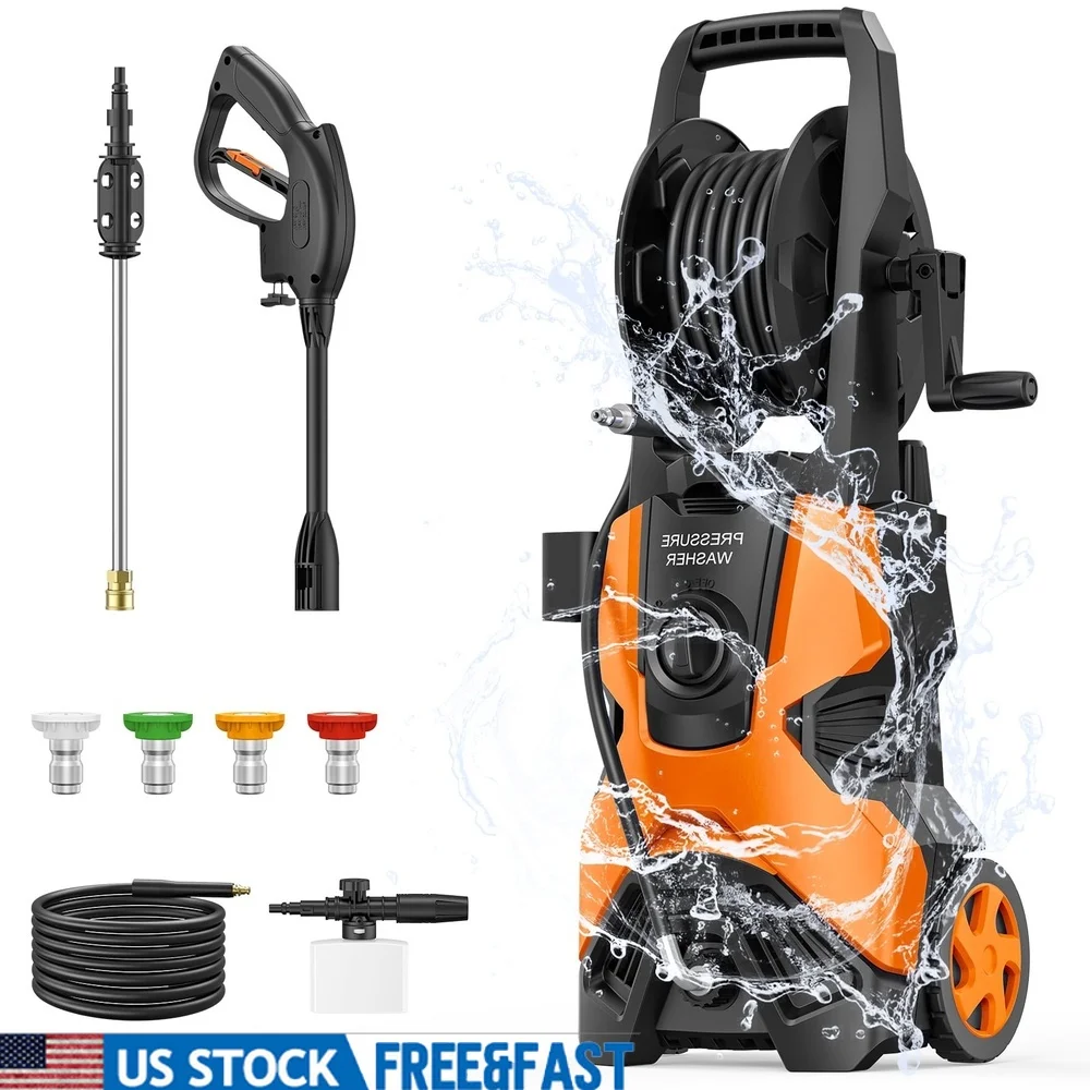 

4500PSI Electric Pressure Washer with 23FT Hose 20FT Cord 4 Quick Connect Nozzles and 500ml Foam Cannon Cars