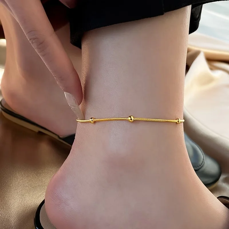 1 piece anklet high quality stainless steel Golden anklet, anklet round snake clip bead chain, anti-fading, simple and elegant,