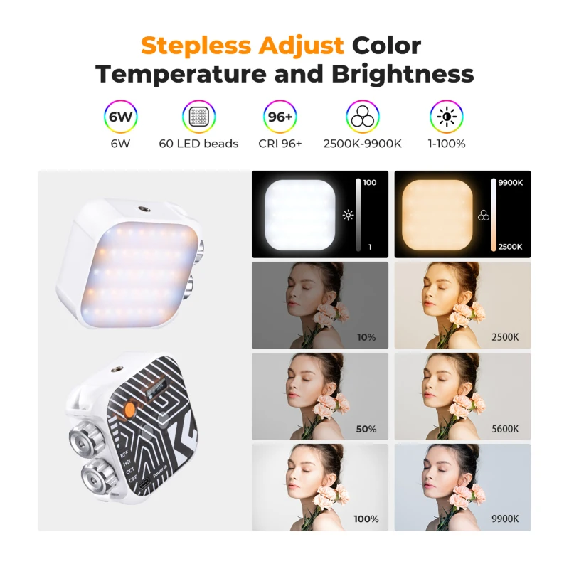 K & F CONCEPT-مصباح فيديو بجيب قابل للتعتيم RGB ، مصباح تعبئة مغناطيسي ليد ، إضاءة مؤتمرات فيديو ، 21 تأثير إضاءة ، way-K-our K #3