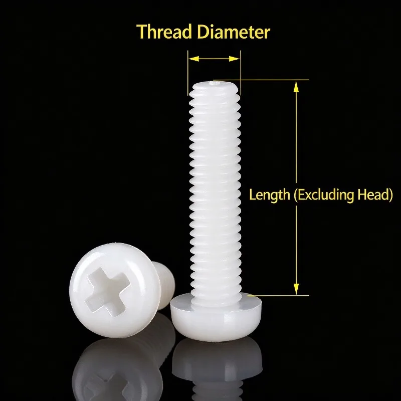 Nylon Phillips Pan Head Screws with Hex Nuts, Plastic Insulated Cross Round Bolts Set M2 M2.5 M3 M4 M5 M6 Black White