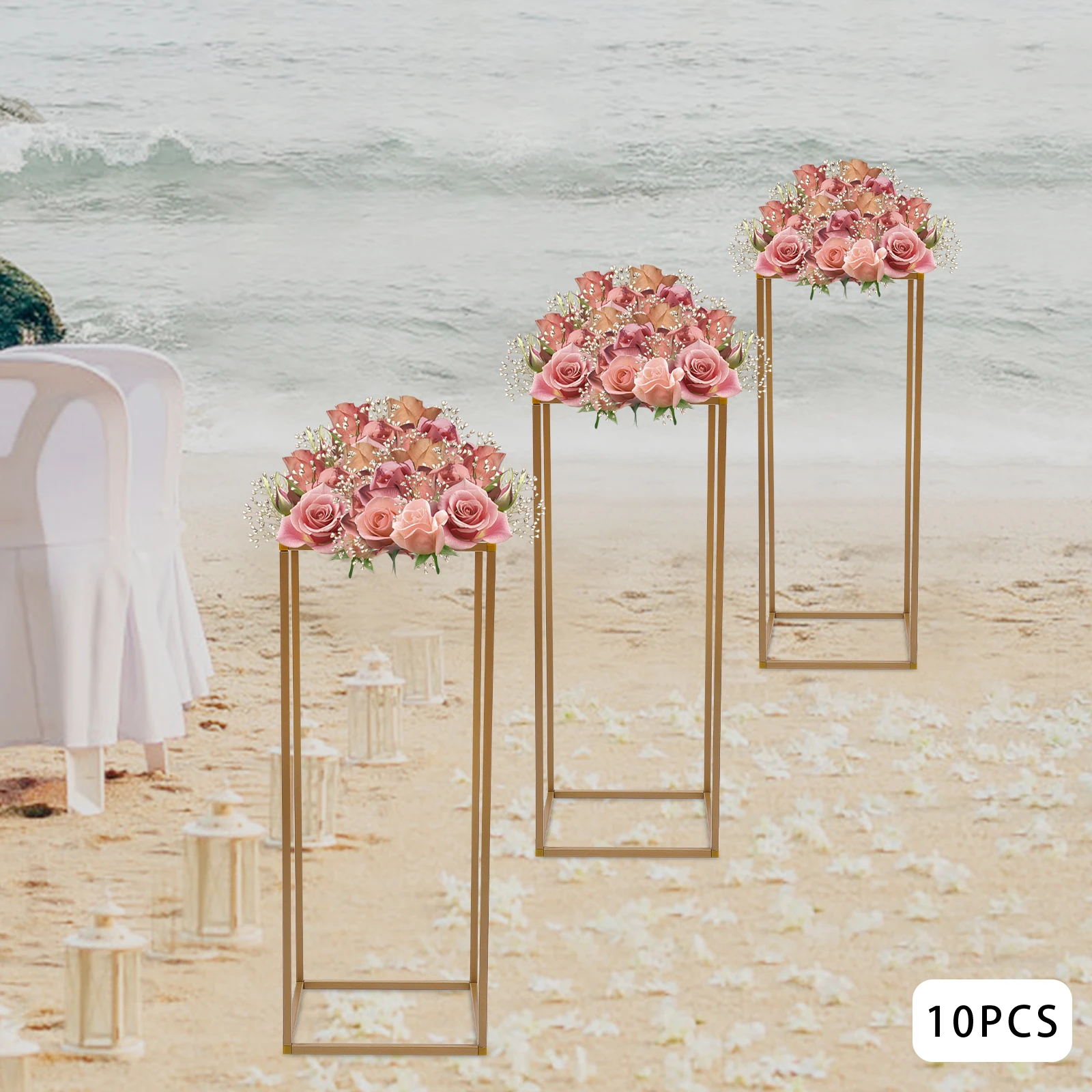 

23.62" 10Pcs Column Vases Metal Flower Stand, Wedding Centerpieces Floral Arrangement Geometric Vase for Party Events Decor