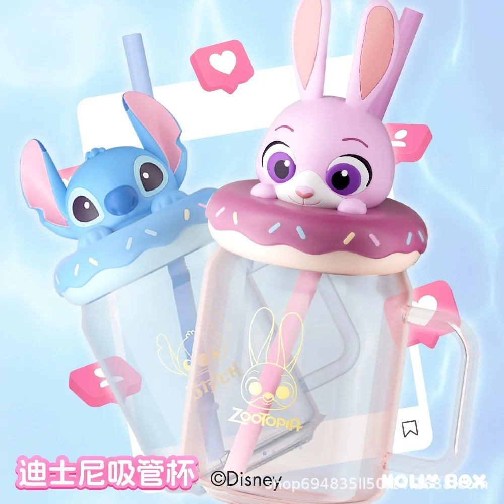 Nieuwe Officiële Zootopia Stitch Aardbei Beer Judy Water Cup met Stro Cartoon Anime Hoogwaardige Glazen Beker Voor meisje Gift